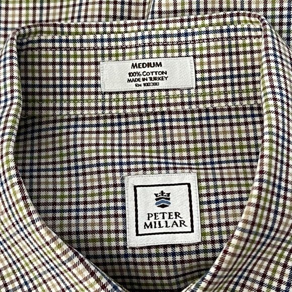 Peter Millar Button-Up Shirt Long Sleeve Mens M EUC Collared Cotton Plaid Gray - Picture 11 of 11